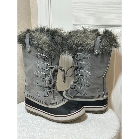 Gray Sorel Joan of Artic Women's Waterproof Boot with Fur Trim